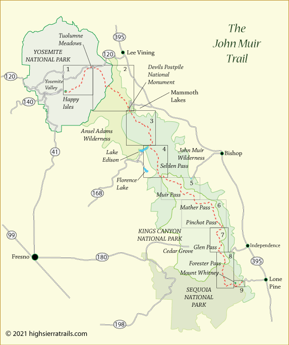 John Muir Trail Map, CA