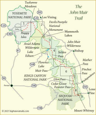 John Muir Trail Map, CA